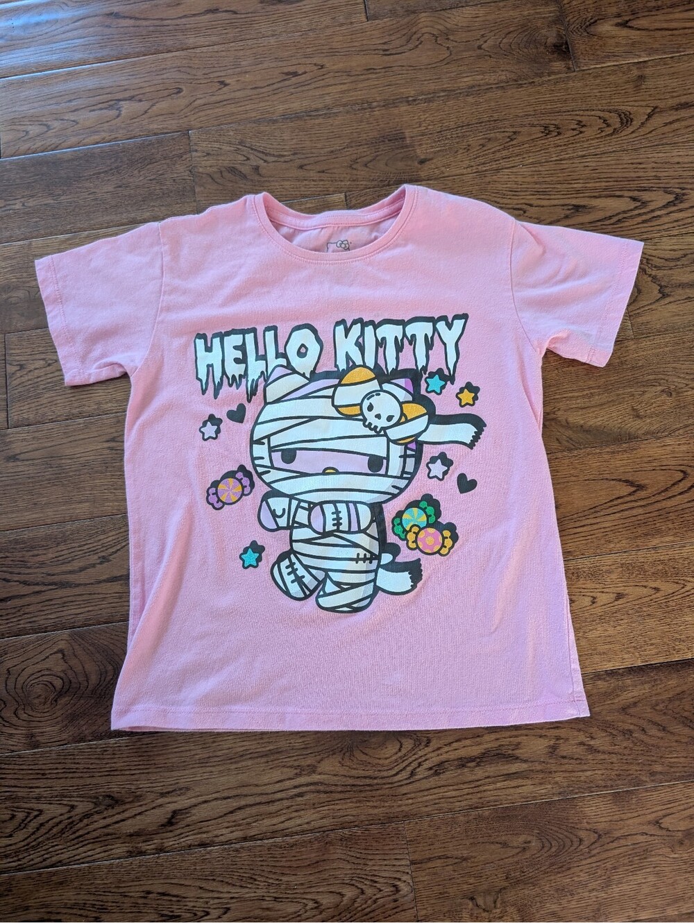 Hello Kitty Girl's Halloween Mummy Pink Short Sleeve T-shirt Size M 7-8